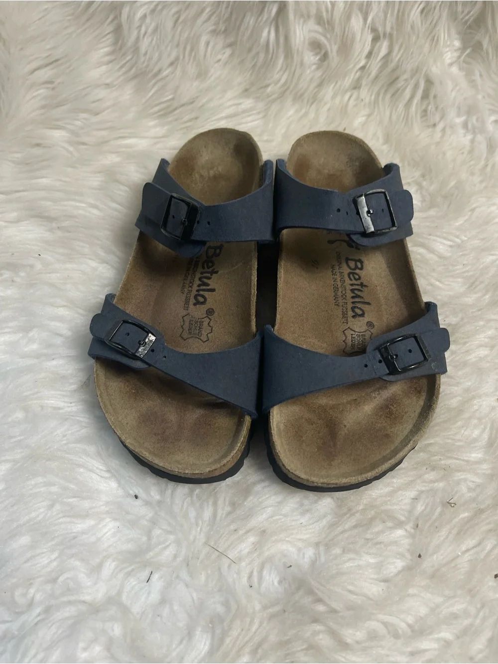 Betula Original Birkenstock Navy Blue Sandals EUR SZ38 US SZ7 double straps .